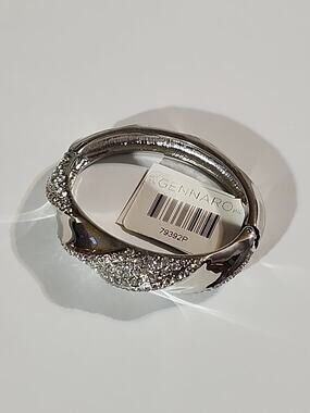 G by Gennaro Bracelet Silver Rhinestones Clamp Shut Oval Wrist Shaped Small Size